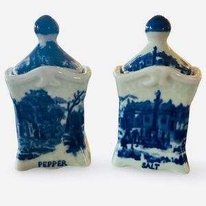 Victoria Ware Ironstone Flow Blue Style Salt and Pepper Canisters.